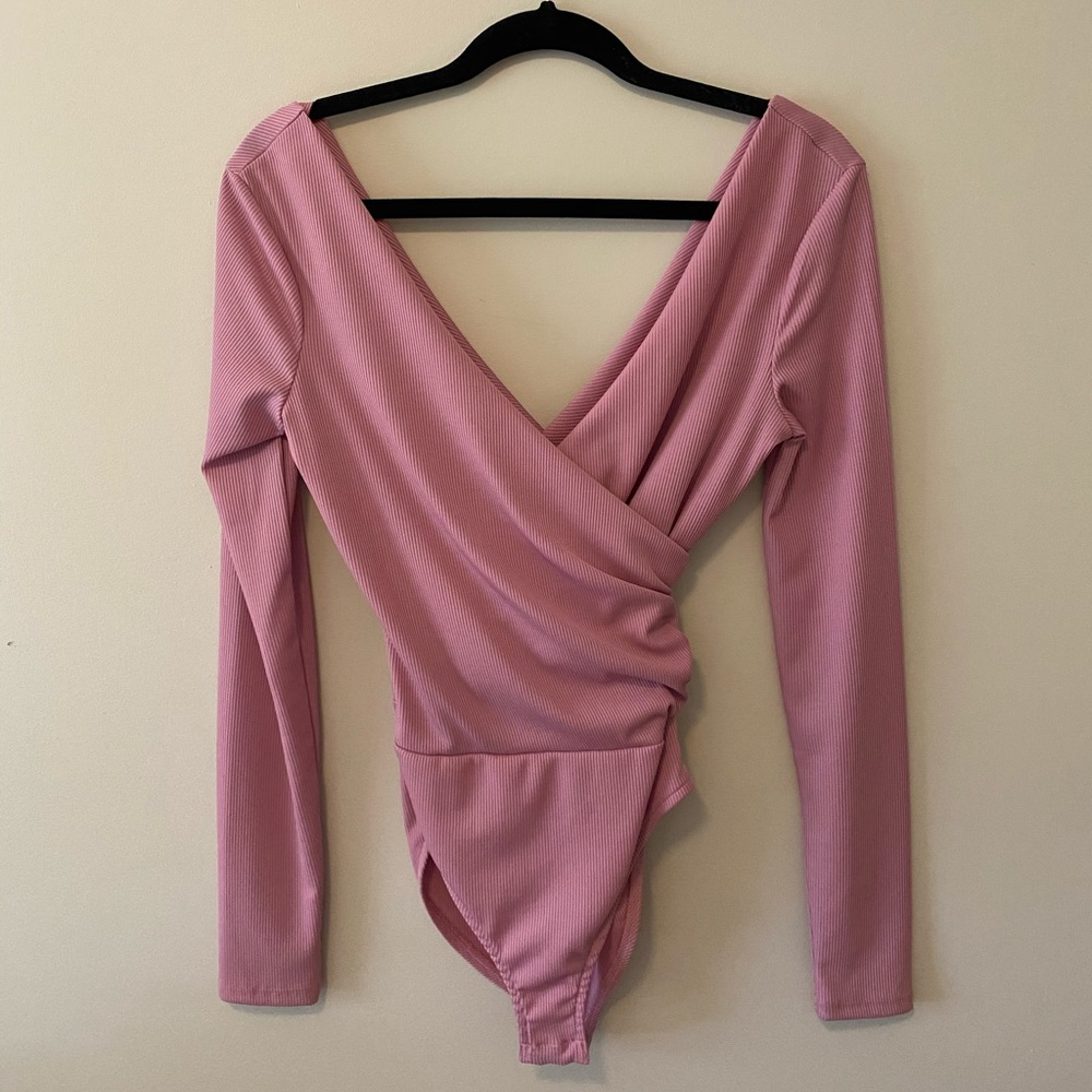 Topshop Long Sleeve Wrap Ribbed Bodysuit